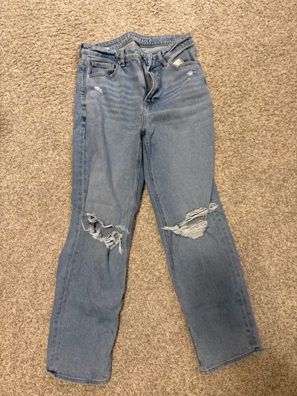American Eagle Outfitters Light Blue Straight Leg Distressed Jeans